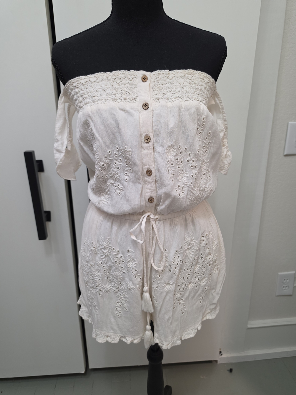 AE Off-Shoulder Embroidered Romper